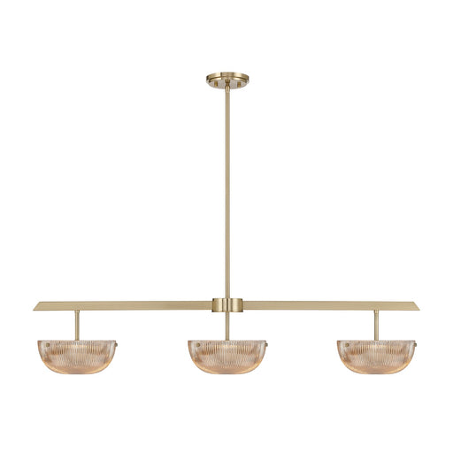 Savoy House Hubbard 44in 3-Light LED Linear Chandelier | Minimalist Noble Brass and Champagne Ribbed Glass | Kitchen Island & Dining | Model 1-1250-3-127