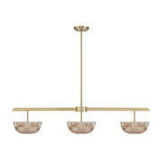 Savoy House Hubbard 44in 3-Light LED Linear Chandelier | Minimalist Noble Brass and Champagne Ribbed Glass | Kitchen Island & Dining | Model 1-1250-3-127
