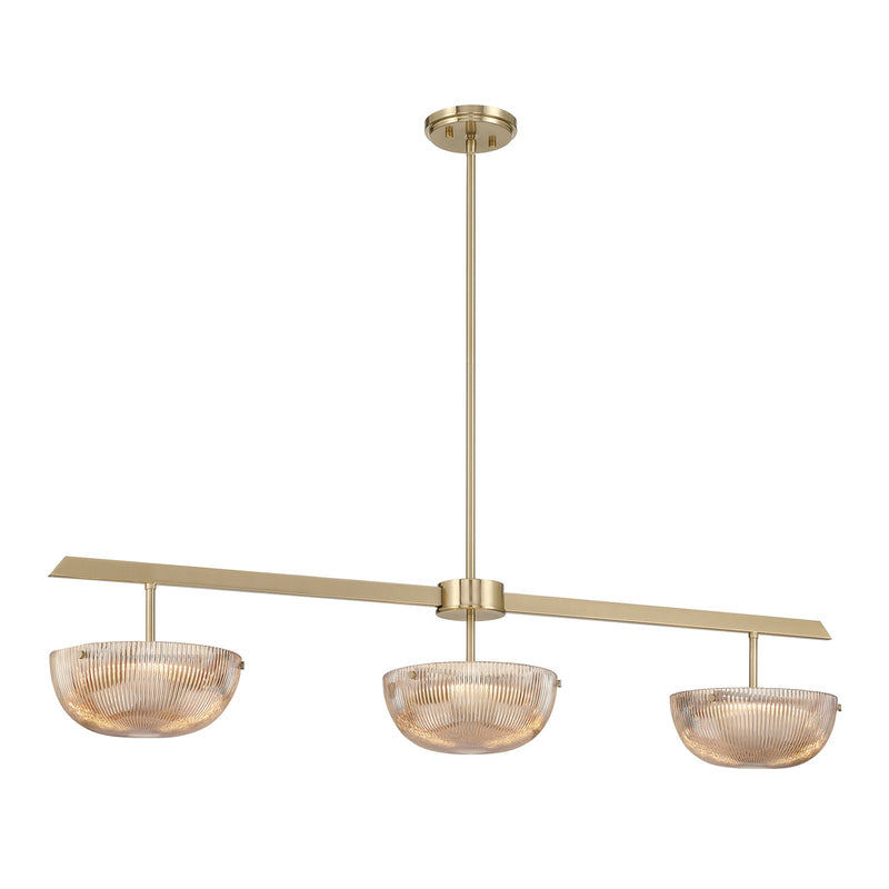 Savoy House Hubbard 44in 3-Light LED Linear Chandelier | Minimalist Noble Brass and Champagne Ribbed Glass | Kitchen Island & Dining | Model 1-1250-3-127