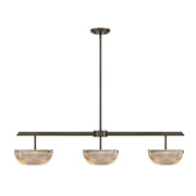 Savoy House Hubbard 44in 3-Light LED Linear Chandelier | Minimalist Mediterranean Bronze and Champagne Ribbed Glass | Kitchen Island & | Model 1-1250-3-15