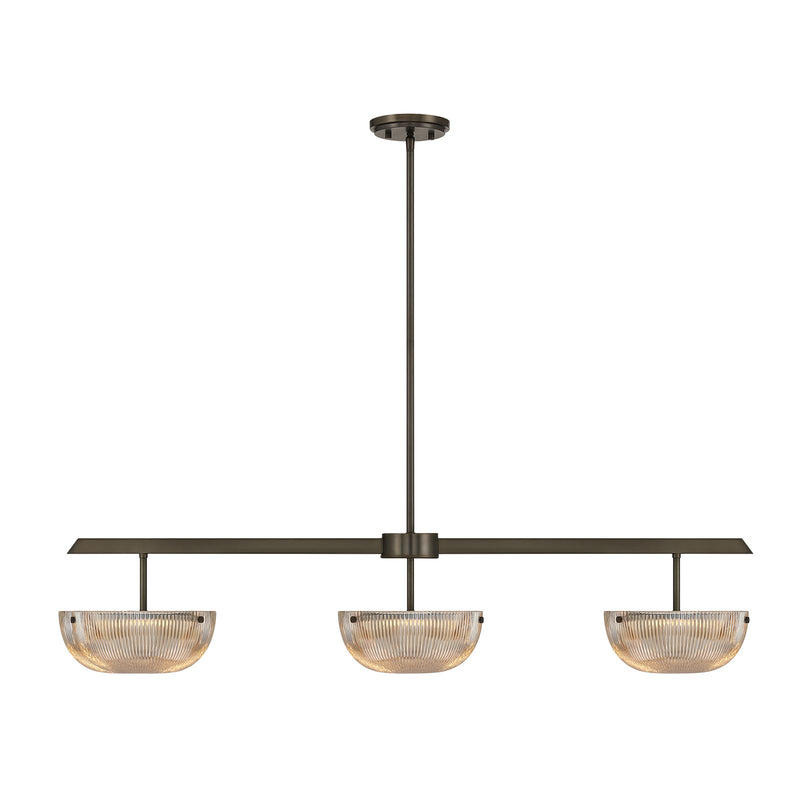 Savoy House Hubbard 44in 3-Light LED Linear Chandelier | Minimalist Mediterranean Bronze and Champagne Ribbed Glass | Kitchen Island & | Model 1-1250-3-15