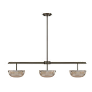 Savoy House Hubbard 44in 3-Light LED Linear Chandelier | Minimalist Mediterranean Bronze and Champagne Ribbed Glass | Kitchen Island & | Model 1-1250-3-15