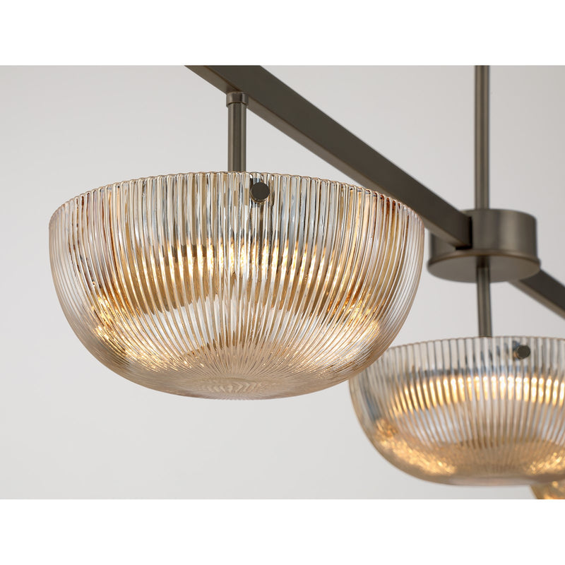 Savoy House Hubbard 44in 3-Light LED Linear Chandelier | Minimalist Mediterranean Bronze and Champagne Ribbed Glass | Kitchen Island & | Model 1-1250-3-15