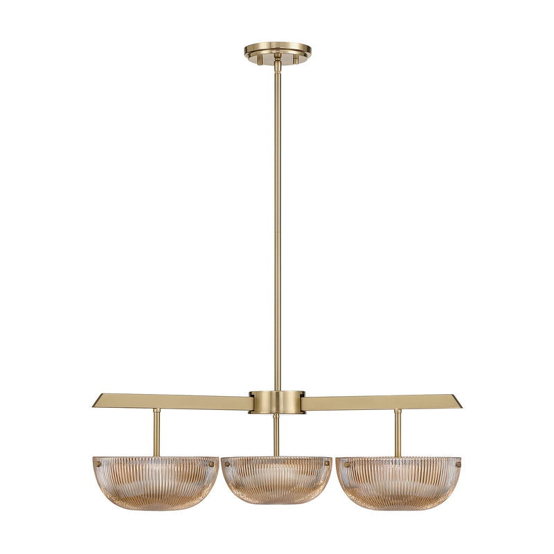 Savoy House Hubbard 30in 3-Light LED Chandelier | Minimalist Noble Brass and Champagne Ribbed Glass | Dining Room & Entryway | 30 in | Model 1-1251-3-127