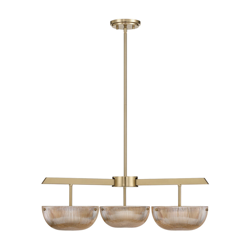 Savoy House Hubbard 30in 3-Light LED Chandelier | Minimalist Noble Brass and Champagne Ribbed Glass | Dining Room & Entryway | 30 in | Model 1-1251-3-127
