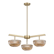 Savoy House Hubbard 30in 3-Light LED Chandelier | Minimalist Noble Brass and Champagne Ribbed Glass | Dining Room & Entryway | 30 in | Model 1-1251-3-127