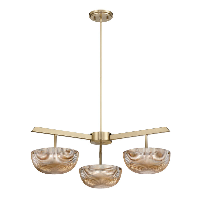 Savoy House Hubbard 30in 3-Light LED Chandelier | Minimalist Noble Brass and Champagne Ribbed Glass | Dining Room & Entryway | 30 in | Model 1-1251-3-127