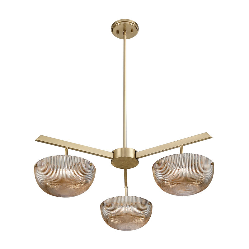Savoy House Hubbard 30in 3-Light LED Chandelier | Minimalist Noble Brass and Champagne Ribbed Glass | Dining Room & Entryway | 30 in | Model 1-1251-3-127