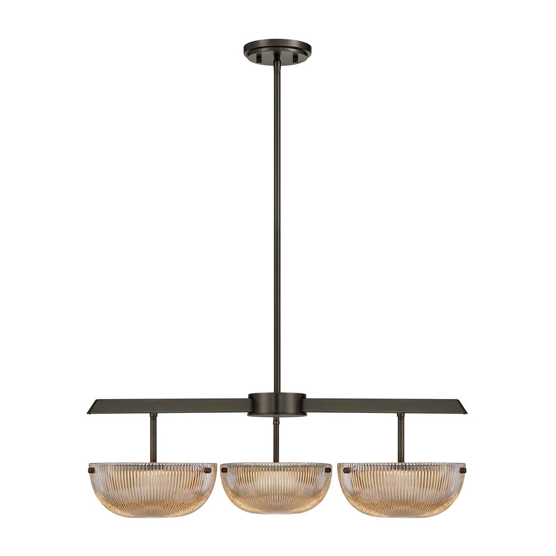 Savoy House Hubbard 30in 3-Light LED Chandelier | Minimalist Mediterranean Bronze and Champagne Ribbed Glass | Dining Room & Entryway | Model 1-1251-3-15