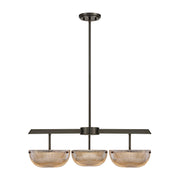 Savoy House Hubbard 30in 3-Light LED Chandelier | Minimalist Mediterranean Bronze and Champagne Ribbed Glass | Dining Room & Entryway | Model 1-1251-3-15