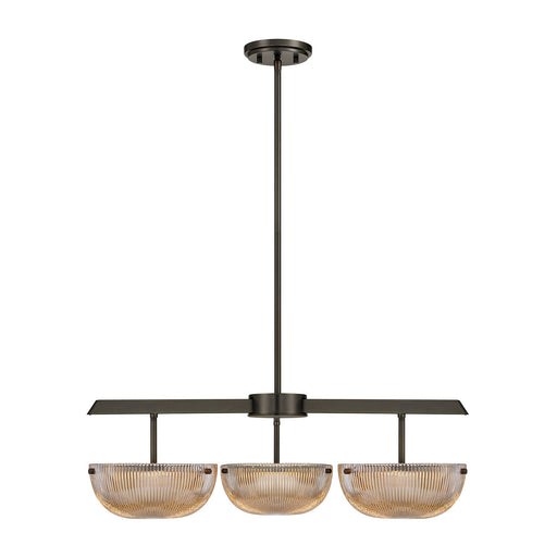 Savoy House Hubbard 30in 3-Light LED Chandelier | Minimalist Mediterranean Bronze and Champagne Ribbed Glass | Dining Room & Entryway | Model 1-1251-3-15