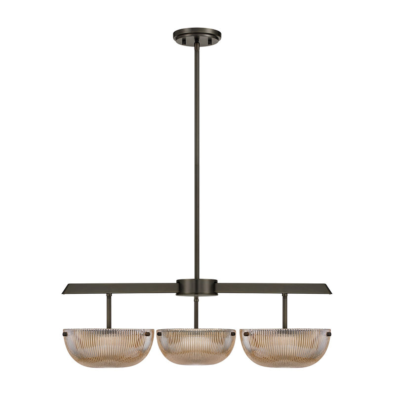 Savoy House Hubbard 30in 3-Light LED Chandelier | Minimalist Mediterranean Bronze and Champagne Ribbed Glass | Dining Room & Entryway | Model 1-1251-3-15