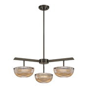 Savoy House Hubbard 30in 3-Light LED Chandelier | Minimalist Mediterranean Bronze and Champagne Ribbed Glass | Dining Room & Entryway | Model 1-1251-3-15