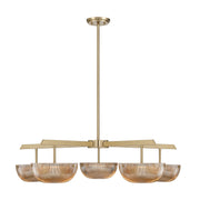 Savoy House Hubbard 38in 5-Light LED Chandelier | Minimalist Noble Brass and Champagne Ribbed Glass | Dining Room & Foyer | 38 x 38 | Model 1-1252-5-127