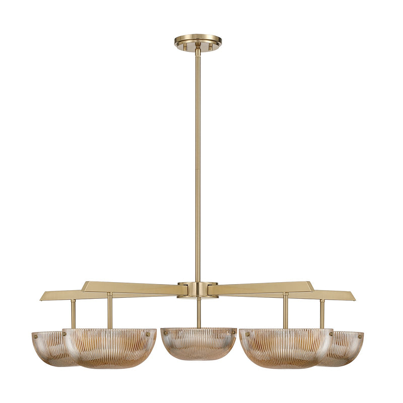 Savoy House Hubbard 38in 5-Light LED Chandelier | Minimalist Noble Brass and Champagne Ribbed Glass | Dining Room & Foyer | 38 x 38 | Model 1-1252-5-127