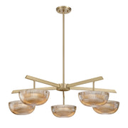 Savoy House Hubbard 38in 5-Light LED Chandelier | Minimalist Noble Brass and Champagne Ribbed Glass | Dining Room & Foyer | 38 x 38 | Model 1-1252-5-127