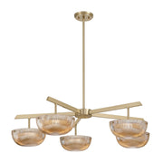 Savoy House Hubbard 38in 5-Light LED Chandelier | Minimalist Noble Brass and Champagne Ribbed Glass | Dining Room & Foyer | 38 x 38 | Model 1-1252-5-127