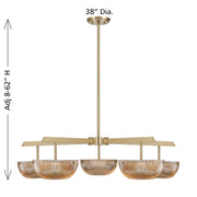 Savoy House Hubbard 38in 5-Light LED Chandelier | Minimalist Noble Brass and Champagne Ribbed Glass | Dining Room & Foyer | 38 x 38 | Model 1-1252-5-127