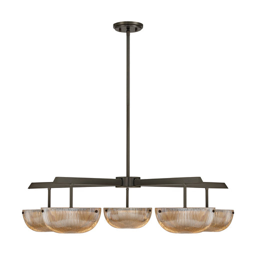 Savoy House Hubbard 38in 5-Light LED Chandelier | Minimalist Mediterranean Bronze and Champagne Ribbed Glass | Dining Room & Living | Model 1-1252-5-15