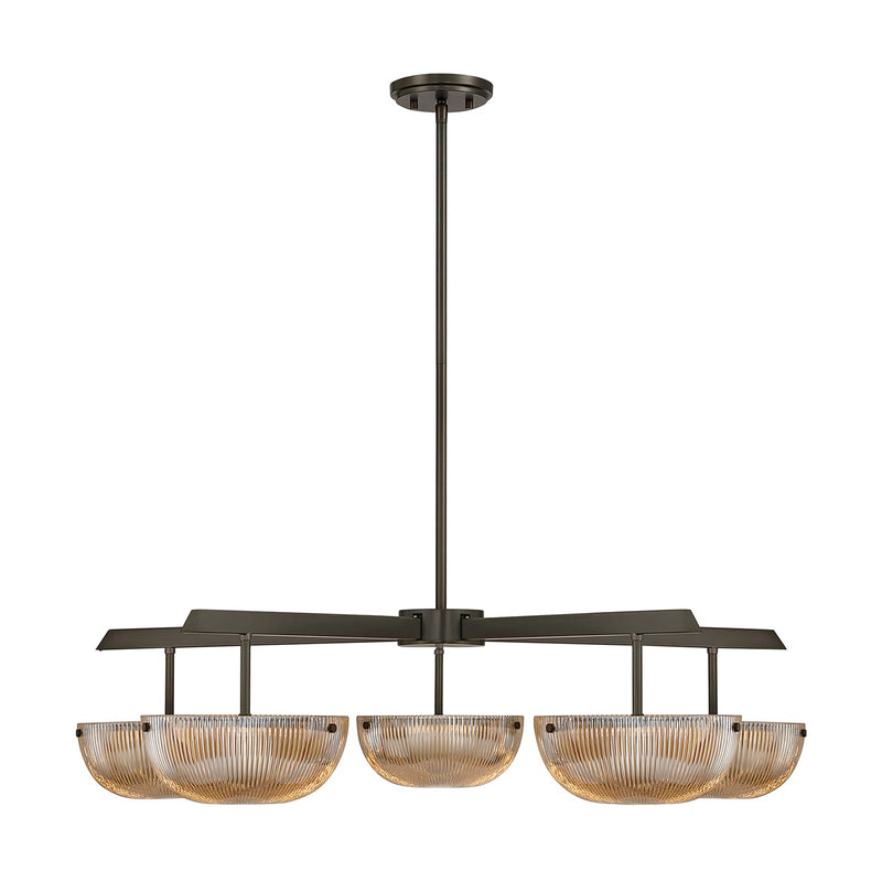 Savoy House Hubbard 38in 5-Light LED Chandelier | Minimalist Mediterranean Bronze and Champagne Ribbed Glass | Dining Room & Living | Model 1-1252-5-15