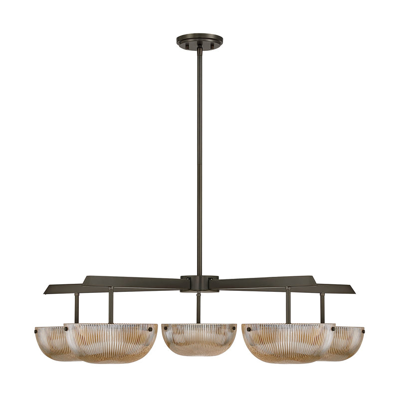 Savoy House Hubbard 38in 5-Light LED Chandelier | Minimalist Mediterranean Bronze and Champagne Ribbed Glass | Dining Room & Living | Model 1-1252-5-15