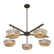 Savoy House Hubbard 38in 5-Light LED Chandelier | Minimalist Mediterranean Bronze and Champagne Ribbed Glass | Dining Room & Living | Model 1-1252-5-15