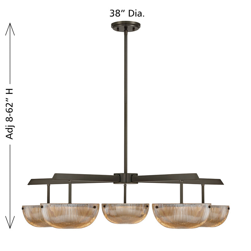 Savoy House Hubbard 38in 5-Light LED Chandelier | Minimalist Mediterranean Bronze and Champagne Ribbed Glass | Dining Room & Living | Model 1-1252-5-15