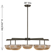 Savoy House Hubbard 38in 5-Light LED Chandelier | Minimalist Mediterranean Bronze and Champagne Ribbed Glass | Dining Room & Living | Model 1-1252-5-15