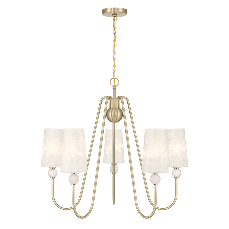 Savoy House Sheldon 32in 5-Light Chandelier | Transitional Noble Brass and Ice Glass | Dining Room & Foyer | 32 x 32 x 27 in | Model 1-1350-5-127