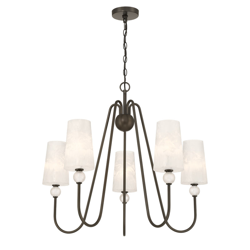 Savoy House Sheldon 32in 5-Light Chandelier | Transitional Mediterranean Bronze and Ice Glass | Dining Room & Foyer | 32 x 32 x 27 in | Model 1-1350-5-15
