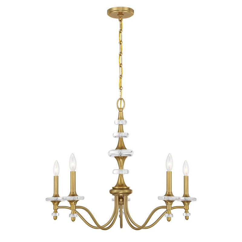 Savoy House Champlain 5 Light Chandelier, Warm Brass