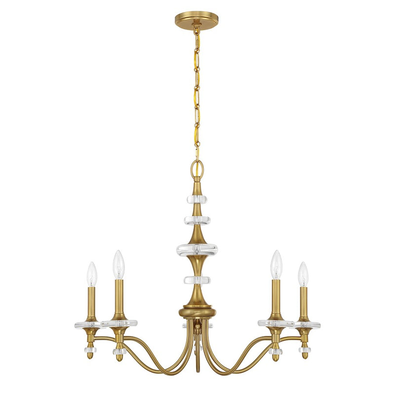 Savoy House Champlain 5 Light Chandelier, Warm Brass