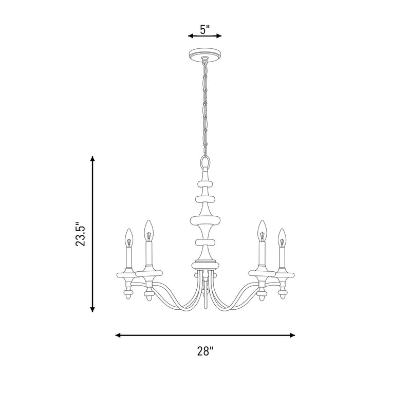 Savoy House Champlain 5 Light Chandelier, Warm Brass