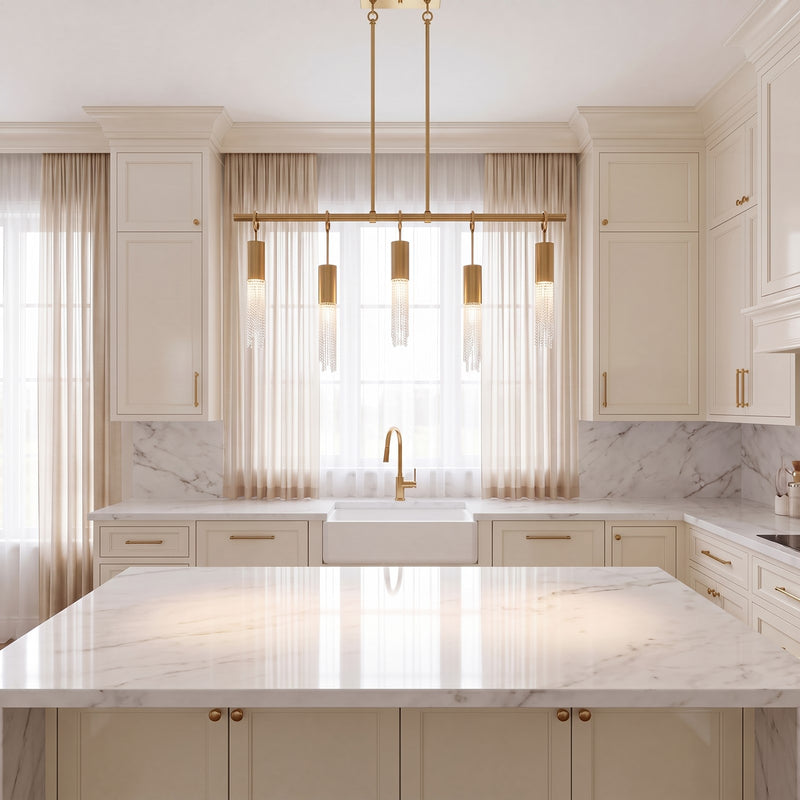 Savoy House Chelsea 5-Light Linear Chandelier, Warm Brass