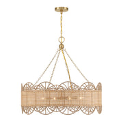 Savoy House Shawnee 30in 8-Light Chandelier | Bohemian Warm Brass and Woven Rattan | Dining Room & Living Room | 30 x 30 x 28.88 in | Model 1-1412-8-322