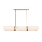Savoy House Chalfont 42in 4-Light Chandelier | Classic Warm Brass and Faux Alabaster | Kitchen Island & Dining Room | 12 x 42 x 5.5 in | Model 1-1450-4-322