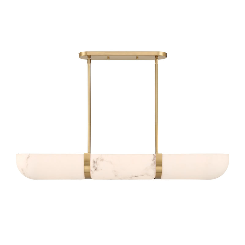 Savoy House Chalfont 42in 4-Light Chandelier | Classic Warm Brass and Faux Alabaster | Kitchen Island & Dining Room | 12 x 42 x 5.5 in | Model 1-1450-4-322