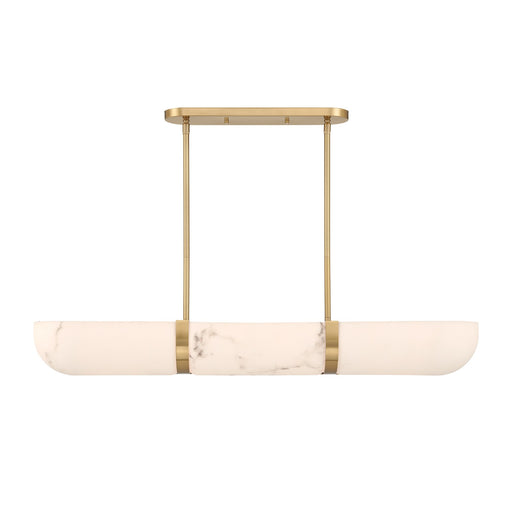 Savoy House Chalfont 42in 4-Light Chandelier | Classic Warm Brass and Faux Alabaster | Kitchen Island & Dining Room | 12 x 42 x 5.5 in | Model 1-1450-4-322