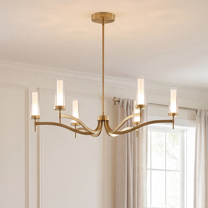 Savoy House Butler 6 Lt Chandelier, Clear/Opal, Warm Brass