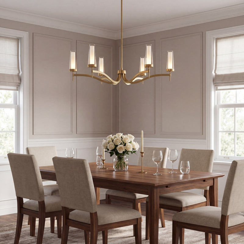 Savoy House Butler 6 Lt Chandelier, Clear/Opal, Warm Brass