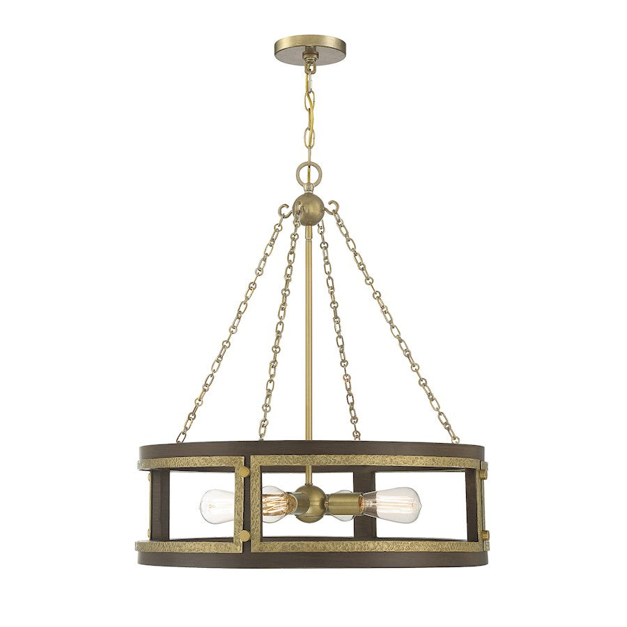 Savoy House Lakefield 4-Light Pendant, Burnished Brass/Walnut - 1-1490-4-170