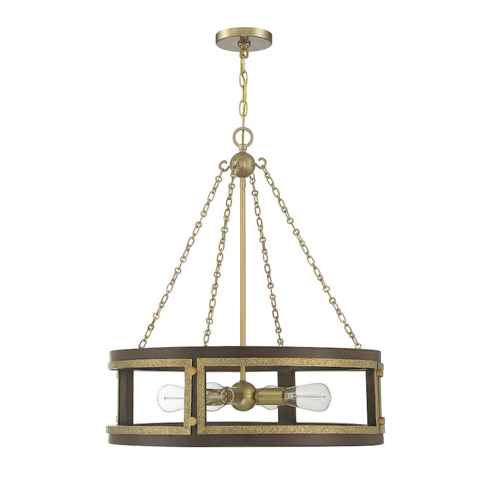 Savoy House Lakefield 4-Light Pendant, Burnished Brass/Walnut