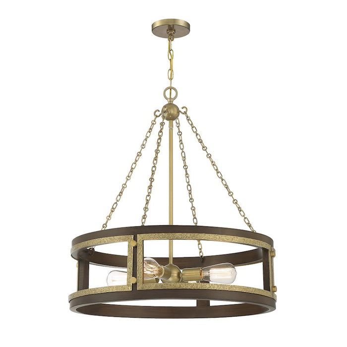 Savoy House Lakefield 4-Light Pendant, Burnished Brass/Walnut