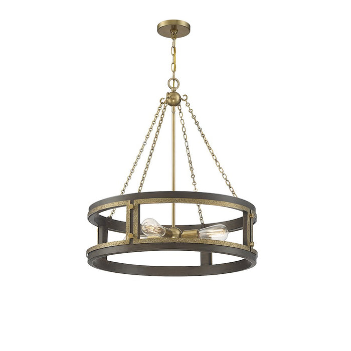 Savoy House Lakefield 4-Light Pendant, Burnished Brass/Walnut