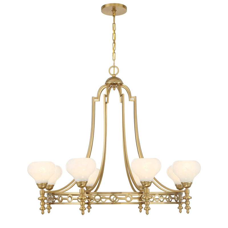 Savoy House Allston 8 Lt Chandelier, White Strie, Warm Brass