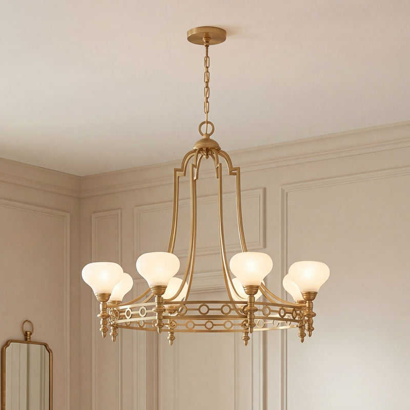Savoy House Allston 8 Lt Chandelier, White Strie, Warm Brass