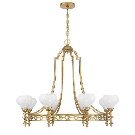 Savoy House Allston 8 Lt Chandelier, White Strie, Warm Brass