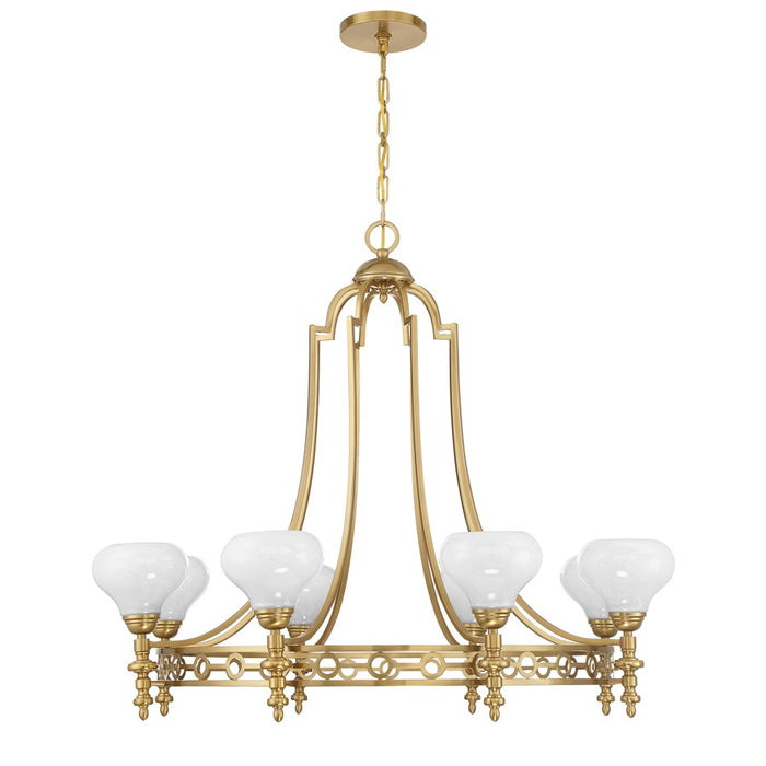 Savoy House Allston 8 Lt Chandelier, White Strie, Warm Brass