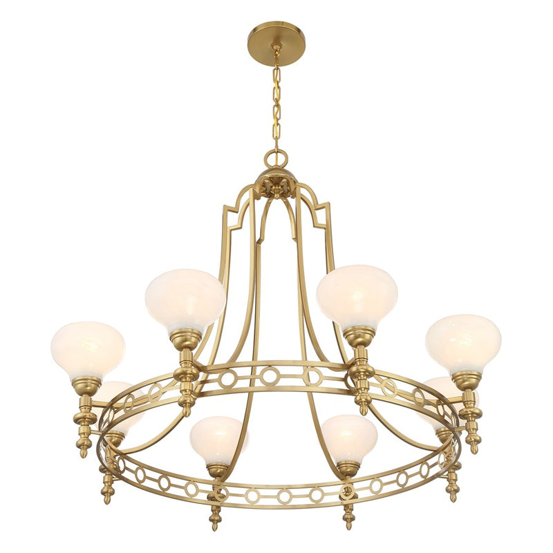 Savoy House Allston 8 Lt Chandelier, White Strie, Warm Brass