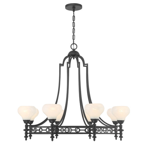 Savoy House Allston 8 Lt Chandelier, White Strie, Matte Black - 1-1605-8-89
